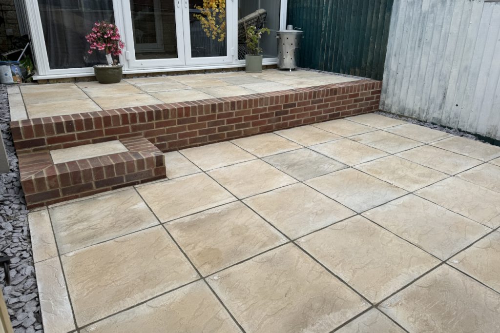 Garden patio construction by S Ginghams in Devizes, Wiltshire. Serving Calne, Chippenham, Marlborough, Melksham, Trowbridge